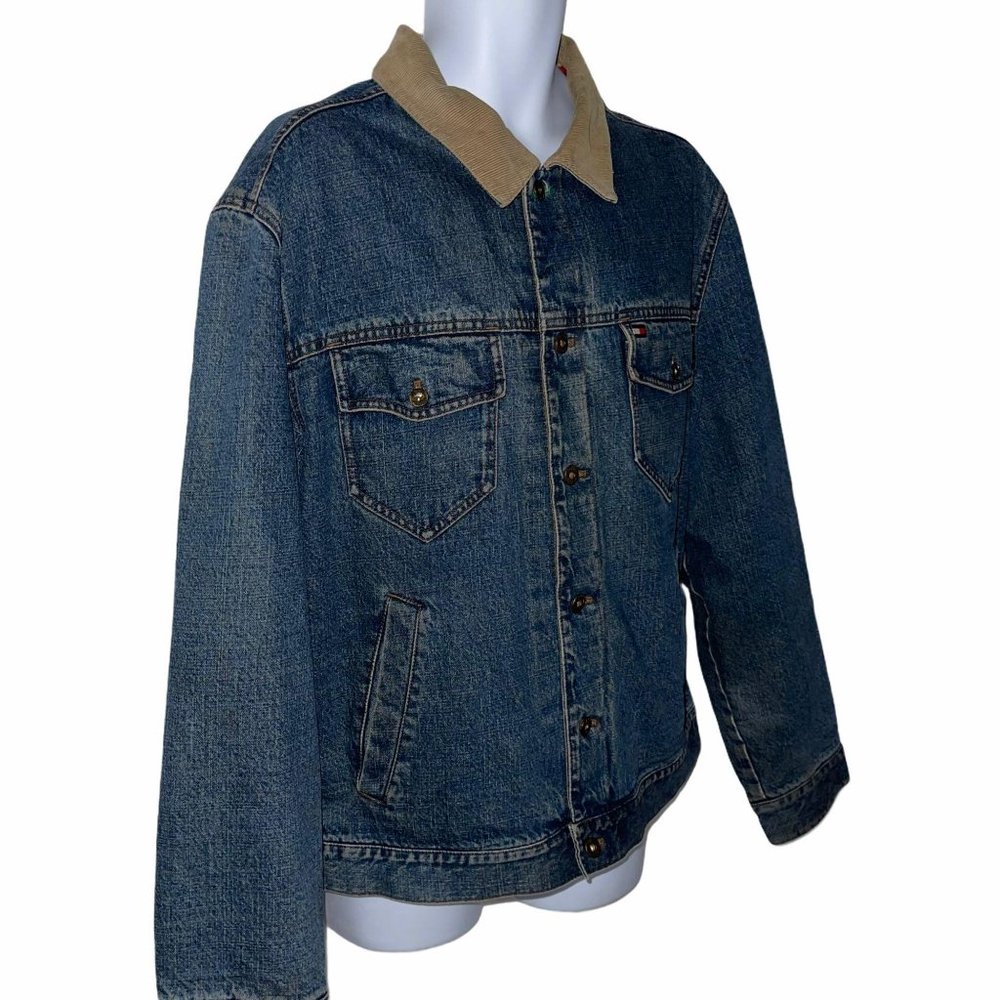 Tommy Hilfiger Outdoors Y2K Vintage 2002 Patchwork Denim Trucker Jacket Mens XL - Picture 4 of 10